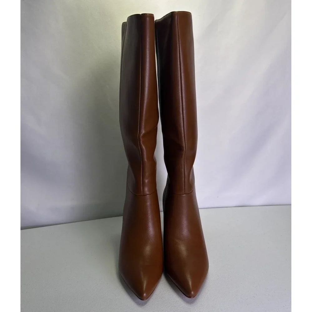 Wetkiss Womens Knee High Boots Size 6 Brown Faux Leather Pointed Toe NWB